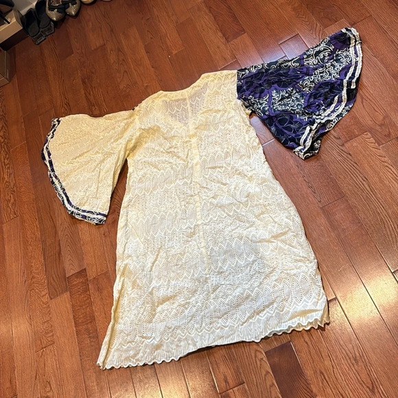 Vintage Style  Cream Lace and Ankara Midi Length Kaftan Size S/M - Picture 11 of 16